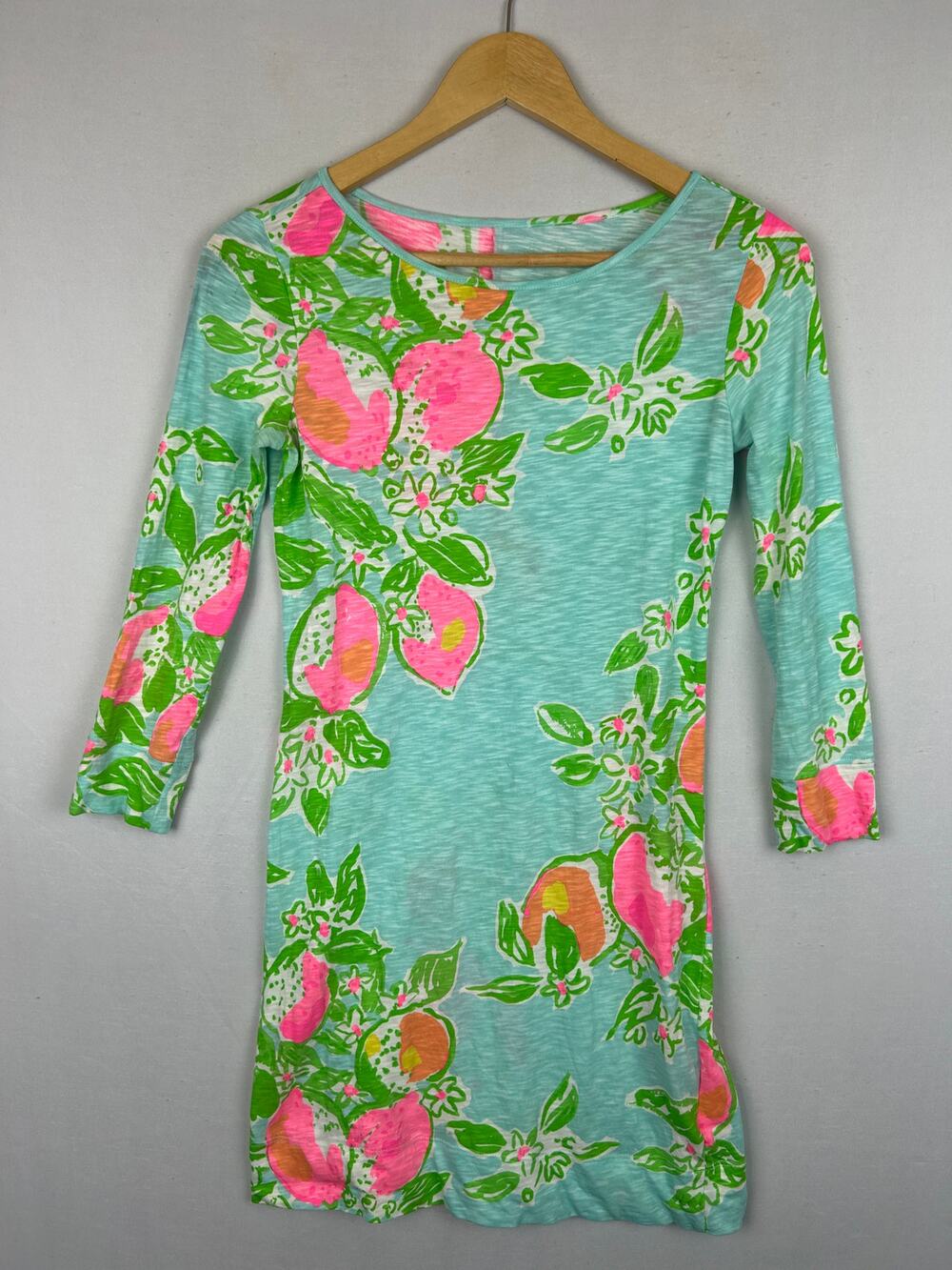 Lilly Pulitzer Marlowe Boatneck Shift Dress Long Sleeve Blue 24074 Women's XXS